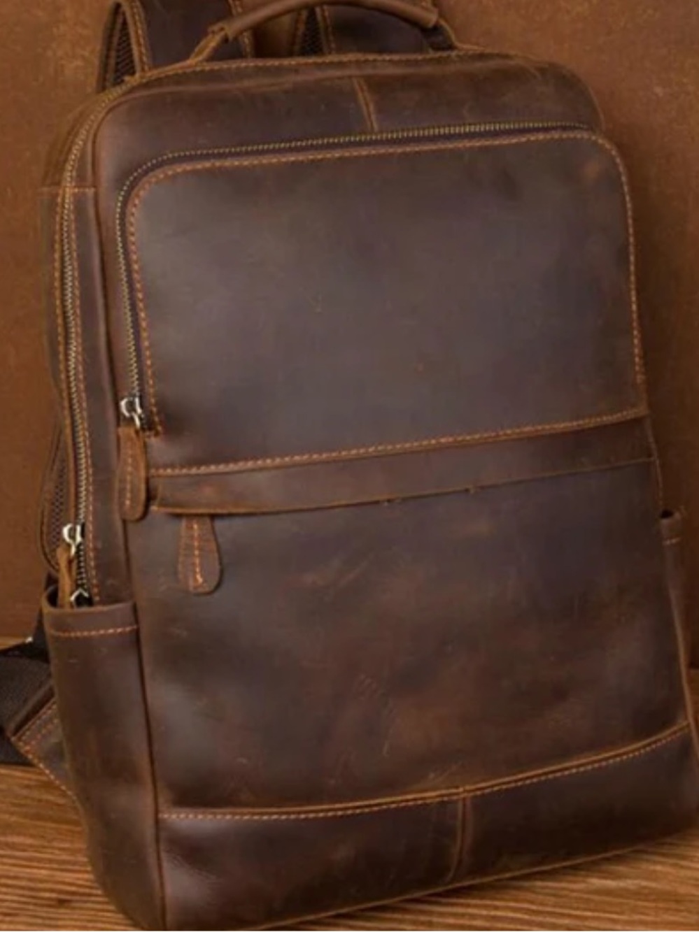 Eather Studio Genuine Leather Dark Brown Backpack – Distressed Vintage Style